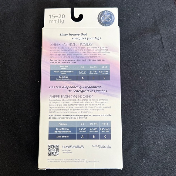 Sigvaris Well Being Knee High 15-20 mmHg Black B Sheer Compression Hoisery NEW - Picture 3 of 7